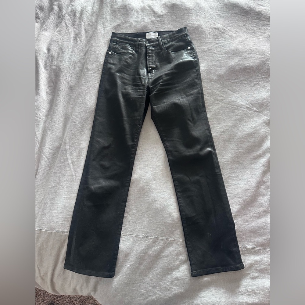 FRAME le High Straight coated black jeans
